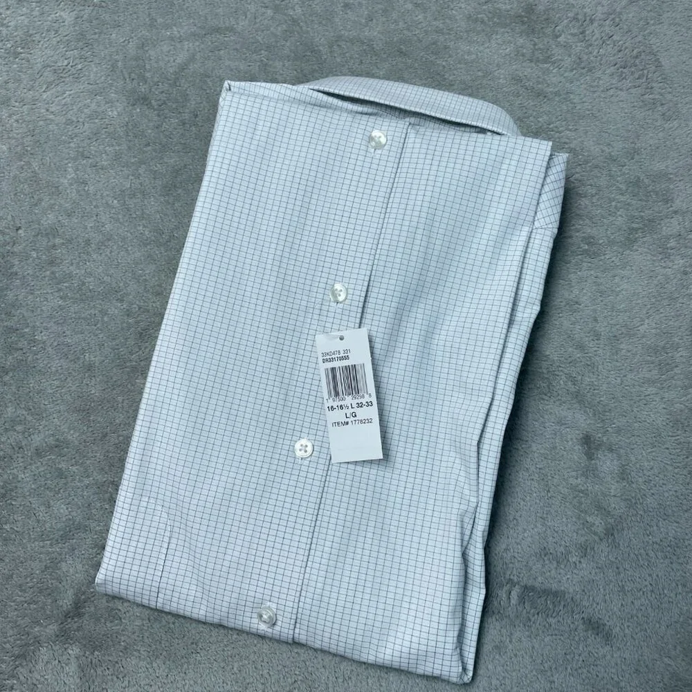 Calvin Klein Men's L Wrinkle-Free Checkered White Black Dress Shirt L1392 - Picture 4 of 8